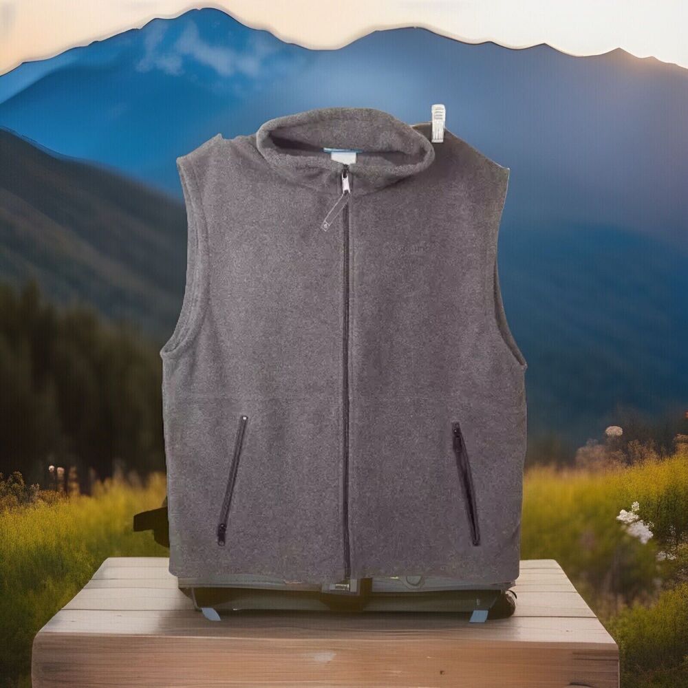 Columbia Fleece Vest Mens M Gray Sleeveless Full Zip Front Pockets Sportswear